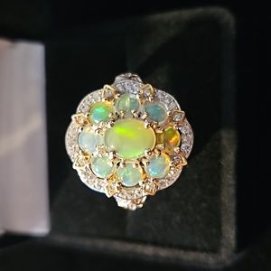Ethiopian Welo Opal and Zircon Ring